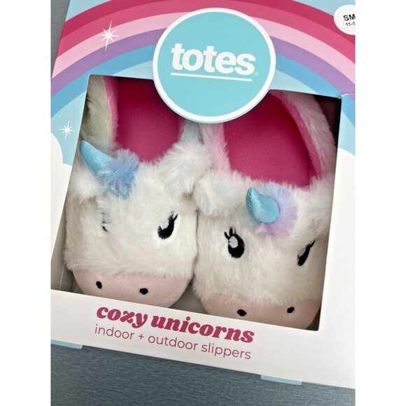 NEW Totes Kids Unicorn Slippers Size Small 11-12  Toddlers Plush Upper & Lining - Picture 1 of 7